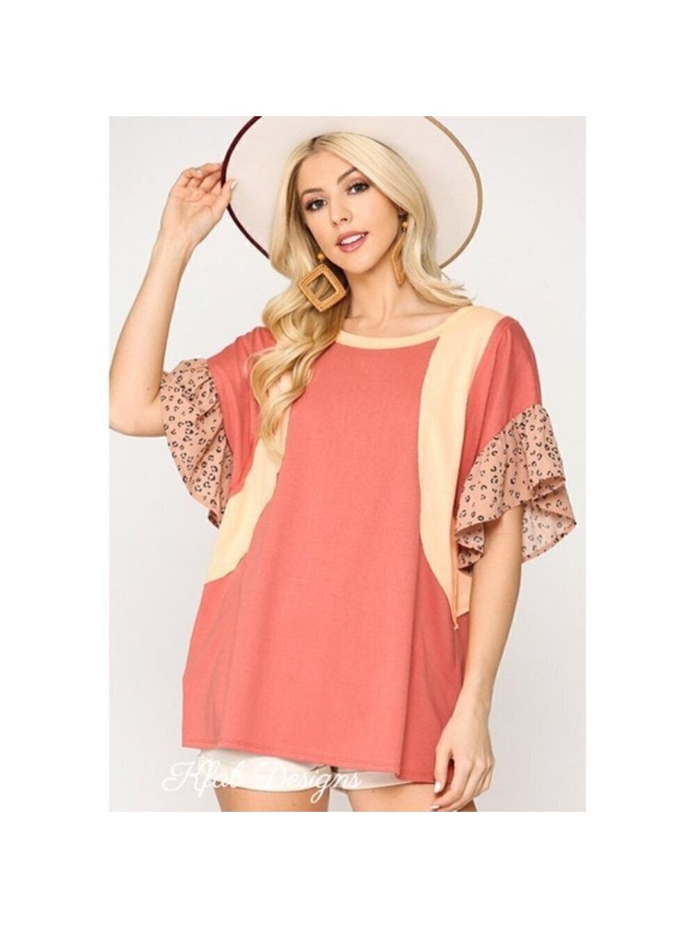 Color Block Print Mixed Tunic Top
